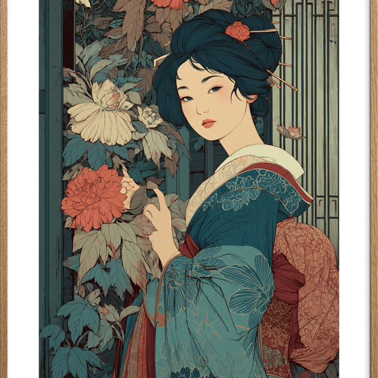 Sommerens hvisken bag skodderne - Oak Frame, With White Border