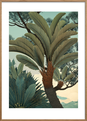 Palmebladets sagte sus - Oak Frame, With White Border