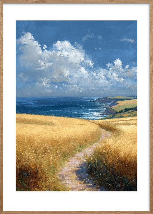 Havets hvisken over marker - Oak Frame, With White Border