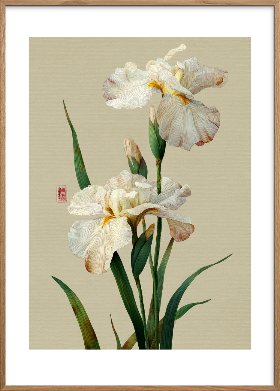 Hviskende silkeblødt åndedrag - Oak Frame, With White Border