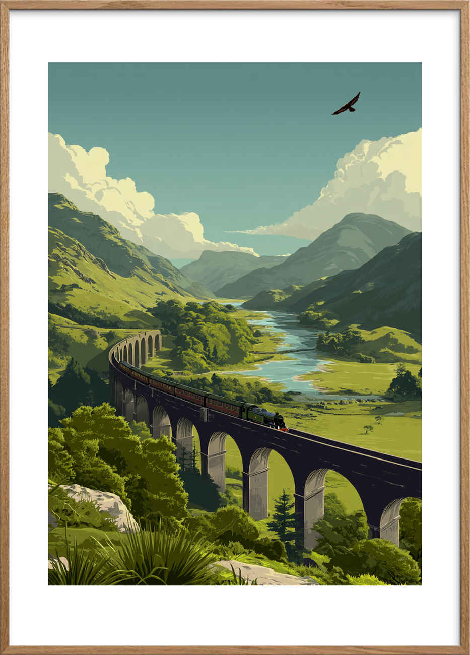 Togets hvisken over dalen - Oak Frame, With White Border