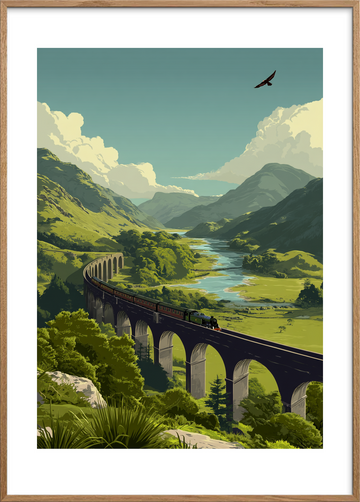 Togets hvisken over dalen - Oak Frame, With White Border