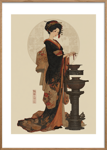 Røgens stille hvisken - Oak Frame, With White Border