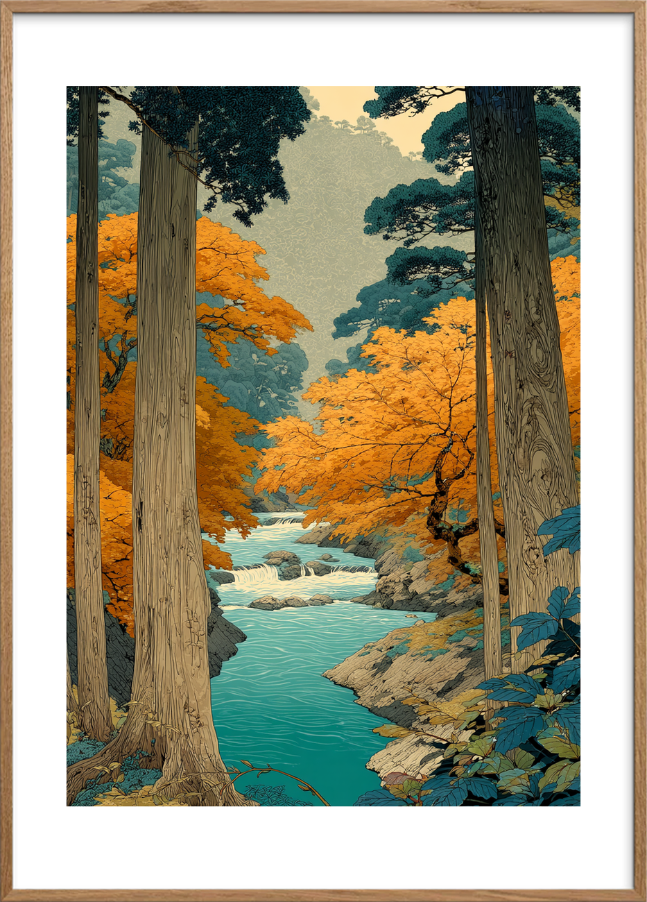 Sang fra det blå vand - Oak Frame, With White Border