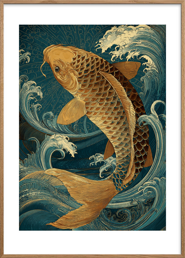 Guldets hvisken under bølgerne - Oak Frame, With White Border