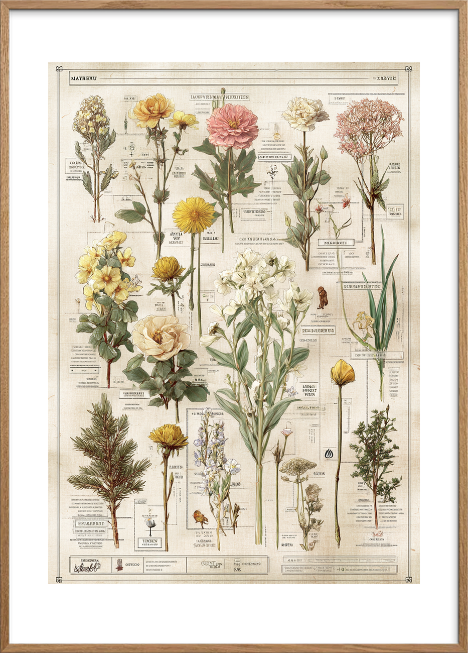 Stille blomsternes hvisken - Oak Frame, With White Border