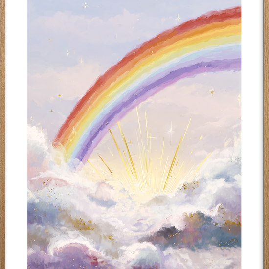 Regnbuens stille klang - Oak Frame, With White Border