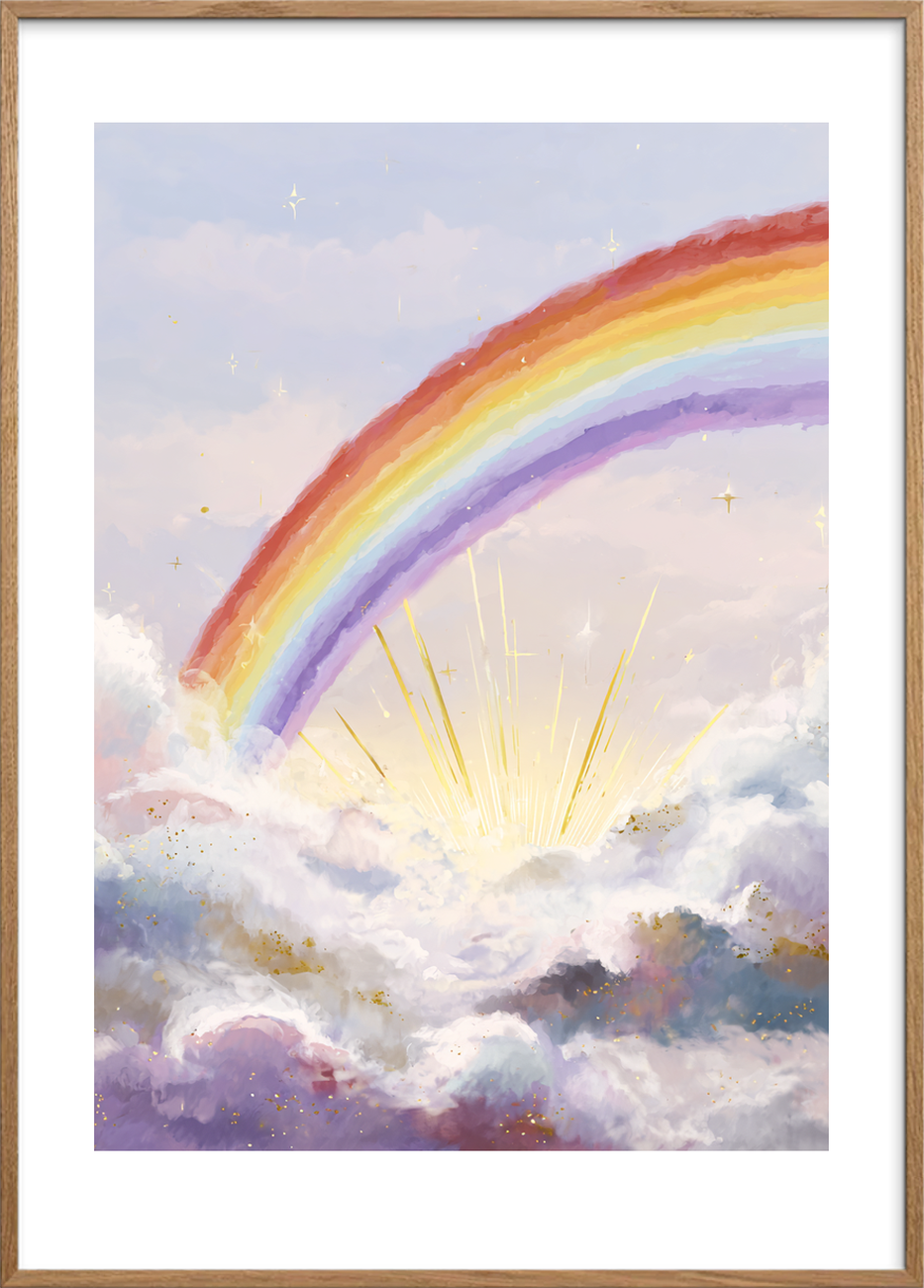 Regnbuens stille klang - Oak Frame, With White Border