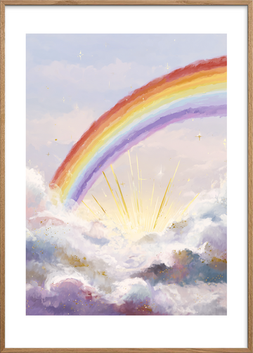 Regnbuens stille klang - Oak Frame, With White Border