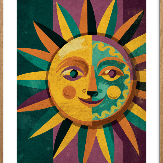 Solens lune hvisken - Oak Frame, With White Border