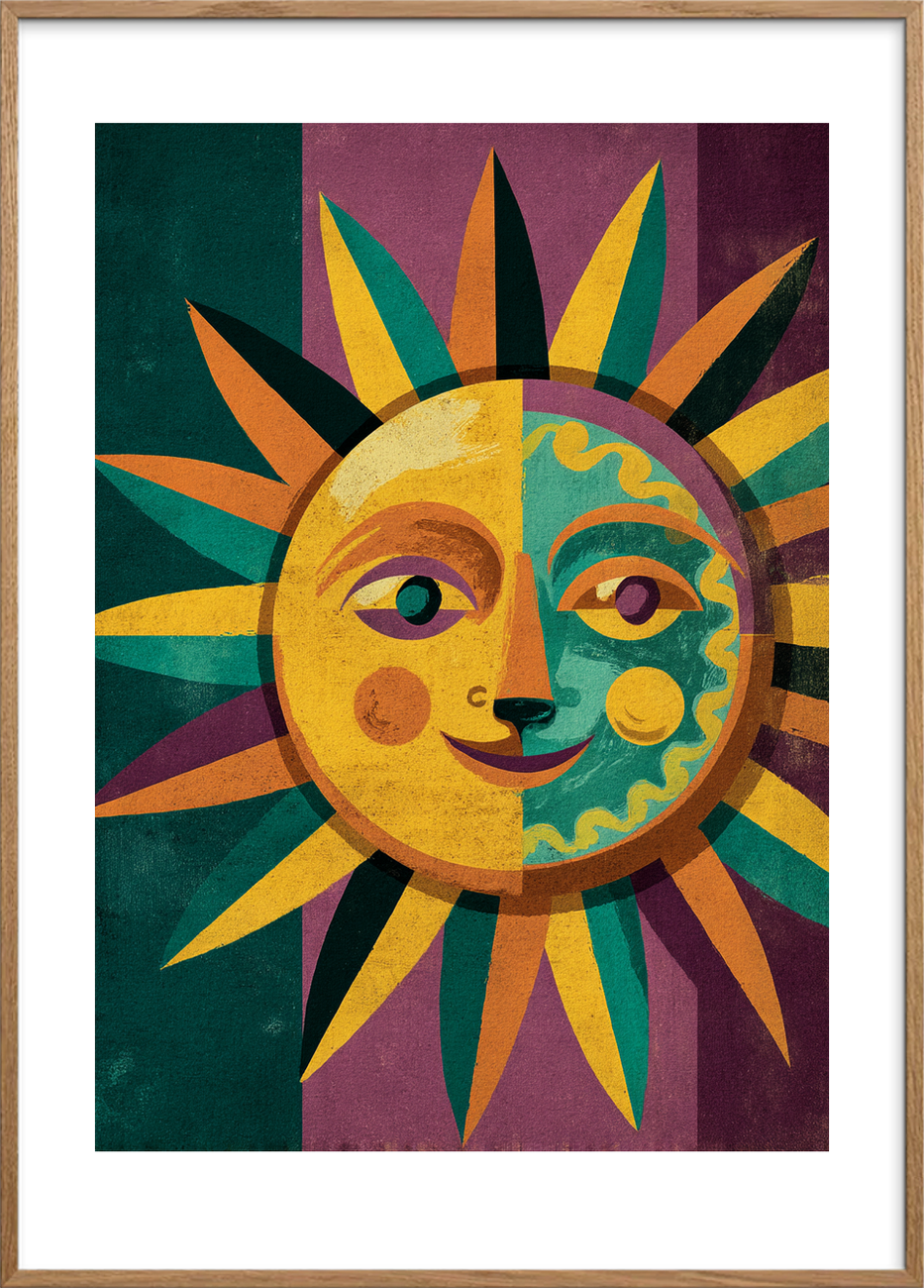 Solens lune hvisken - Oak Frame, With White Border