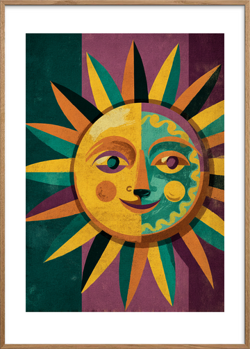 Solens lune hvisken - Oak Frame, With White Border