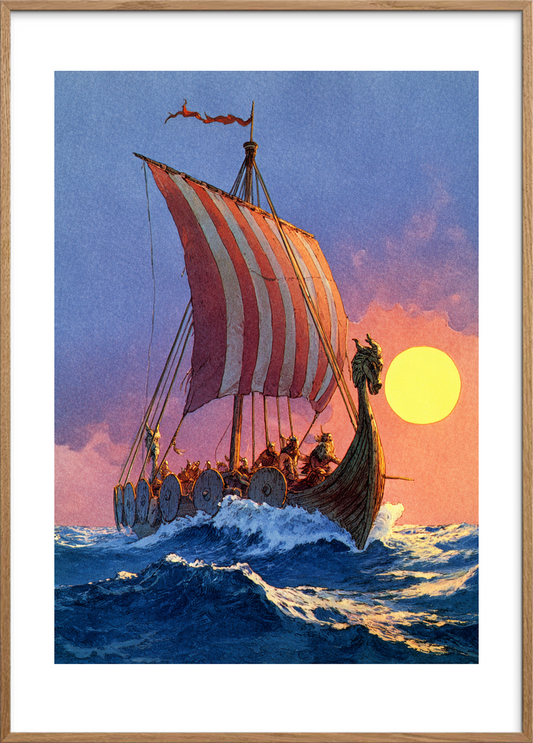 Havets sang ved solnedgang - Oak Frame, With White Border