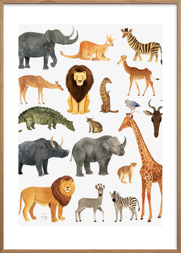 Savannens sagte rytme - Oak Frame, With White Border