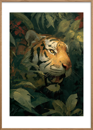 Tigerens stille hvisken - Oak Frame, With White Border