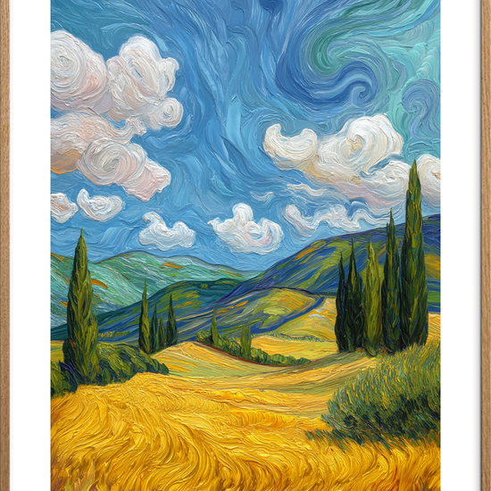 Susende gyldent hav - Oak Frame, With White Border