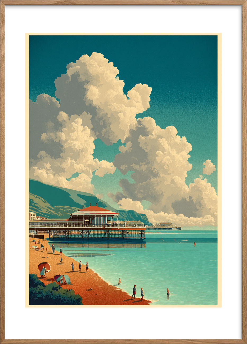 Havets hvisken ved molen - Oak Frame, With White Border