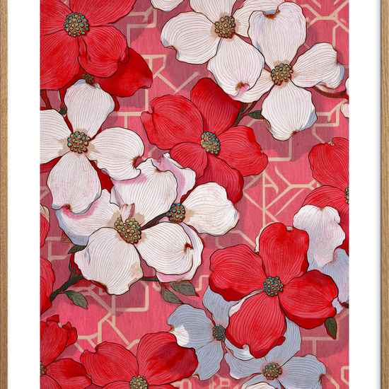 Fløjlsrødt sus af forår - Oak Frame, With White Border