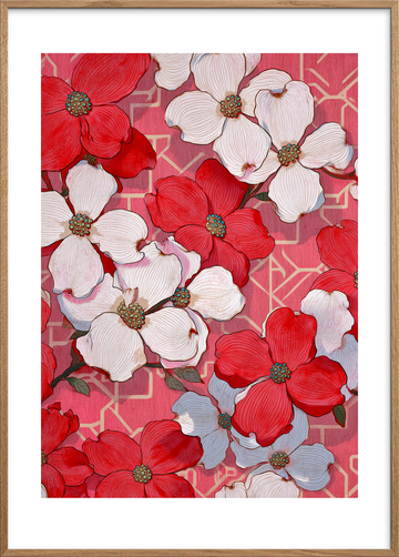 Fløjlsrødt sus af forår - Oak Frame, With White Border