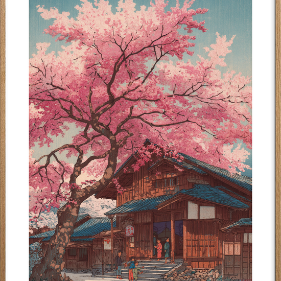 Hvisken af rosa regn - Oak Frame, With White Border