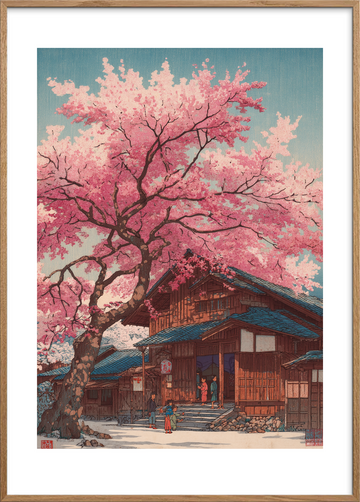 Hvisken af rosa regn - Oak Frame, With White Border