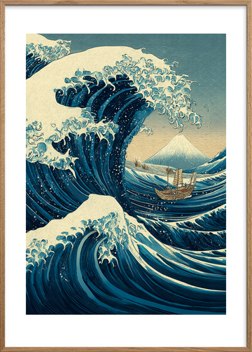 Bølgens brøl i mørket - Oak Frame, With White Border