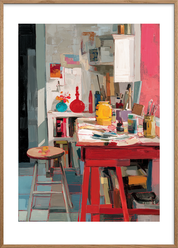 Rummet smager af pigment - Oak Frame, With White Border