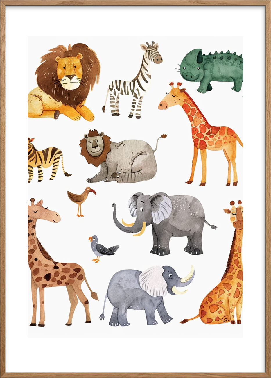Savannens dæmpede rytme - Oak Frame, With White Border
