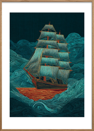 Havets hvisken under sejl - Oak Frame, With White Border