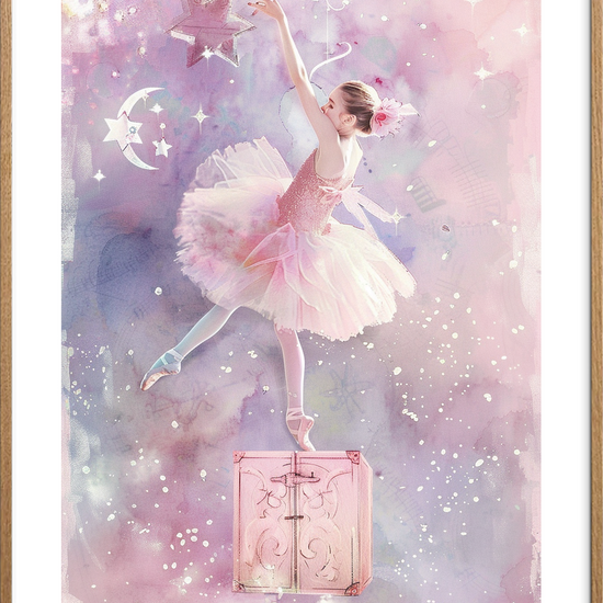 Hviskende stjernedans - Oak Frame, With White Border