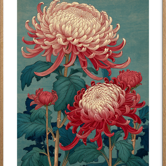 Silkesus over høstblomster - Oak Frame, With White Border