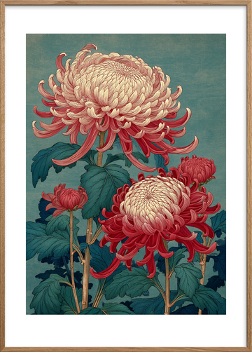 Silkesus over høstblomster - Oak Frame, With White Border