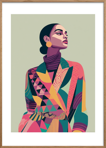 Suset af farvede stoffer - Oak Frame, With White Border