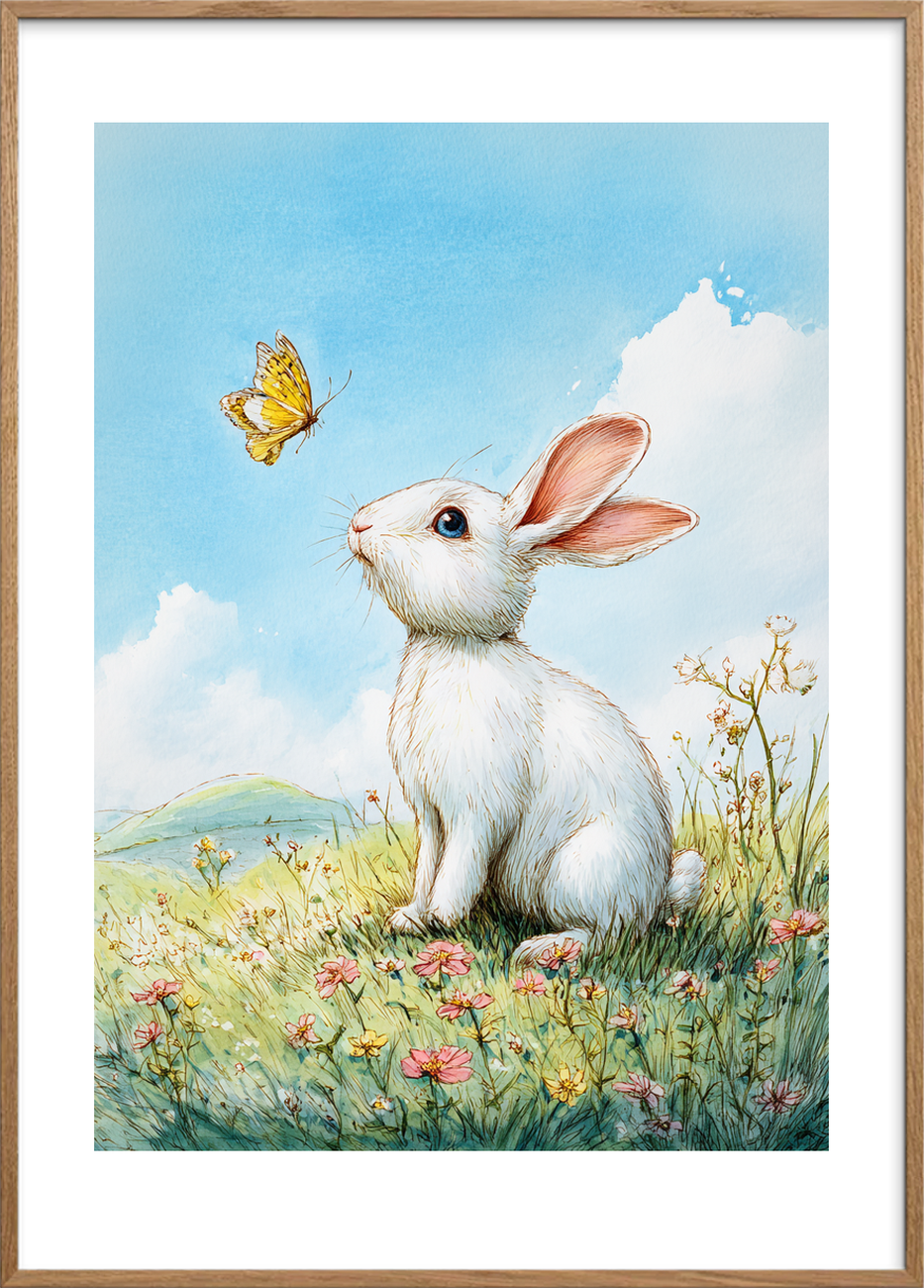 Sommerens bløde hvisken - Oak Frame, With White Border