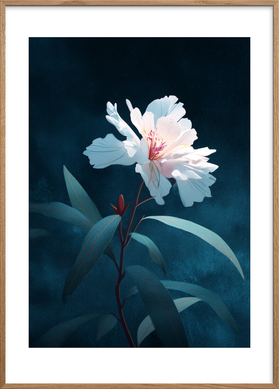 Silkesus i måneskin - Oak Frame, With White Border