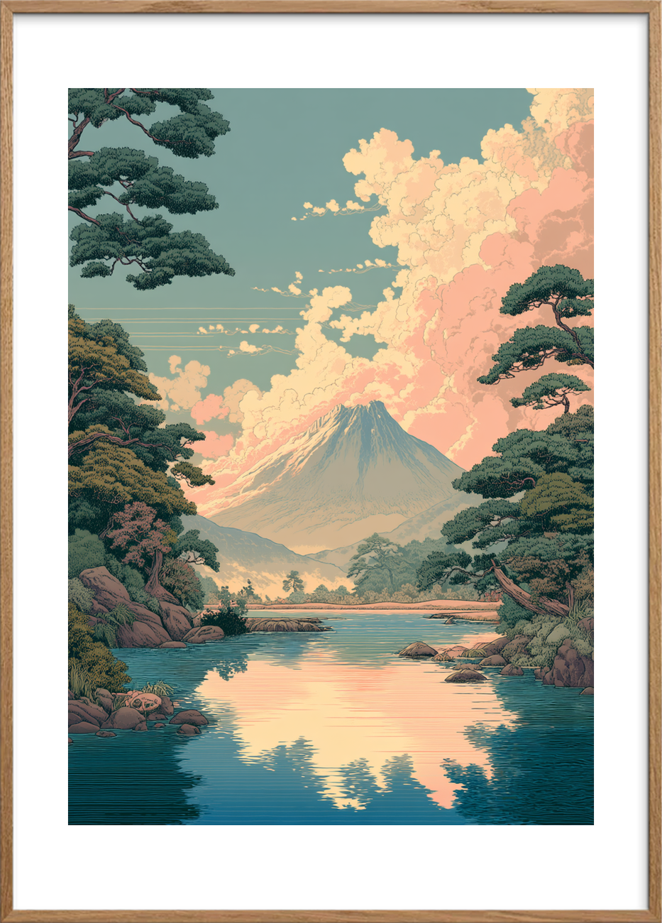 Skyernes blide hvisken - Oak Frame, With White Border