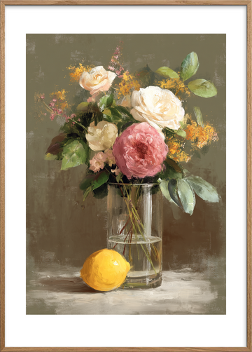 Hvisken af silke og citron - Oak Frame, With White Border