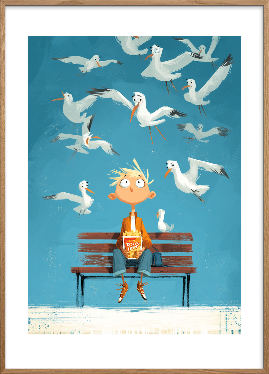 Knasende salt i luften - Oak Frame, With White Border