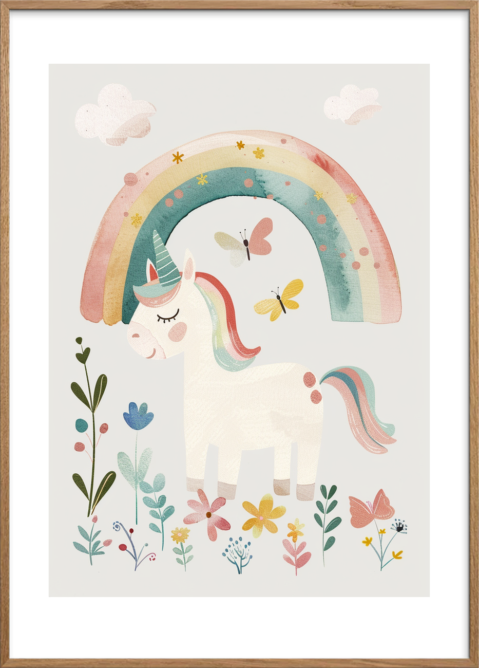 Enhjørningens stille melodi - Oak Frame, With White Border