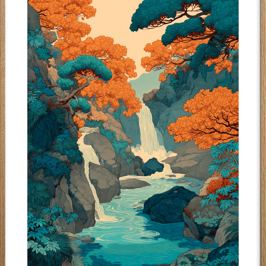 Vandets hvisken i kløften - Oak Frame, With White Border