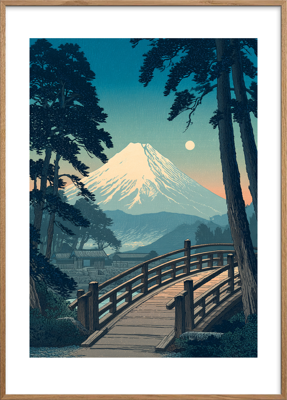 Broens hvisken mod månen - Oak Frame, With White Border