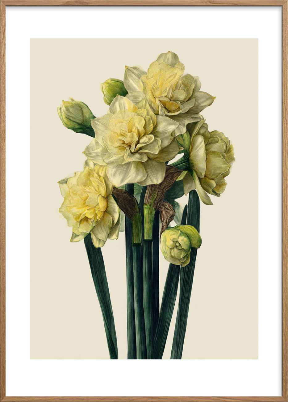 Morgenens blide hvisken - Oak Frame, With White Border