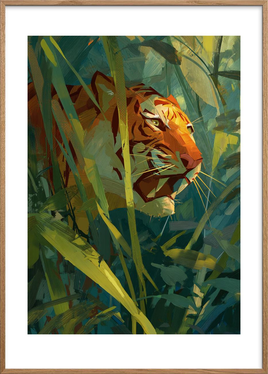 Hviskende brøl i sivene - Oak Frame, With White Border