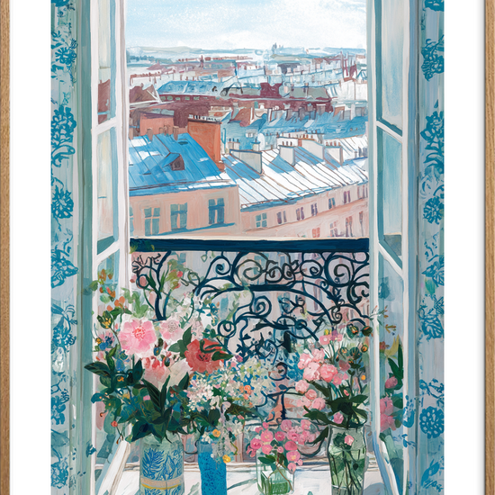 Duften af morgenen i byen - Oak Frame, With White Border