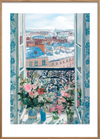 Duften af morgenen i byen - Oak Frame, With White Border