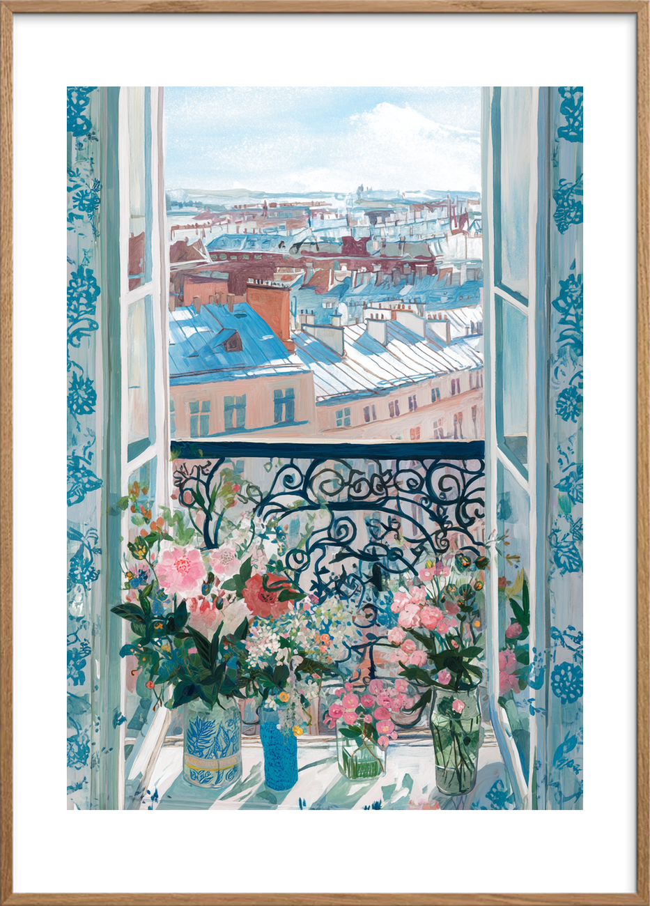 Duften af morgenen i byen - Oak Frame, With White Border