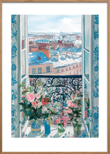 Duften af morgenen i byen - Oak Frame, With White Border