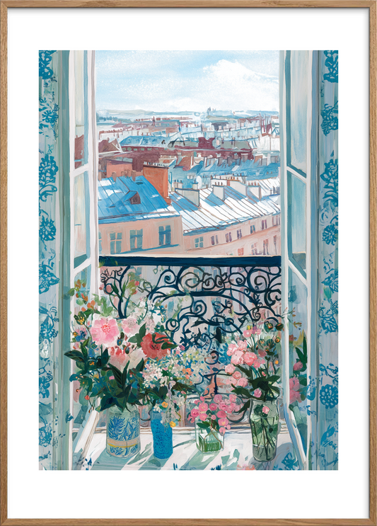 Duften af morgenen i byen - Oak Frame, With White Border