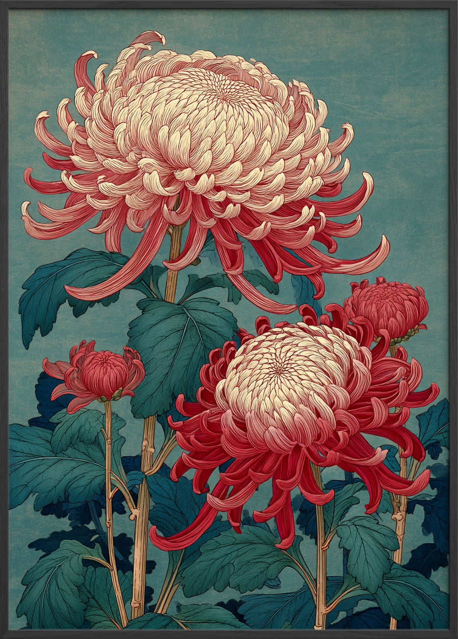 Silkesus over høstblomster - Black Frame, No Border