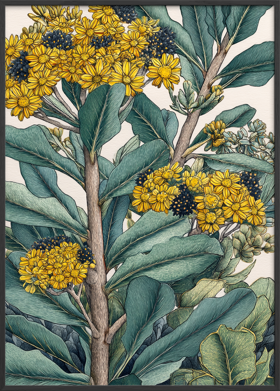 Gult sus i grønne blade - Black Frame, No Border